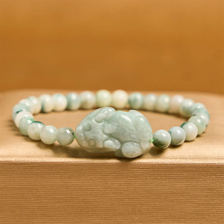 Buddha Stones Natürliches grünes Jade-PiXiu-Glücksarmband