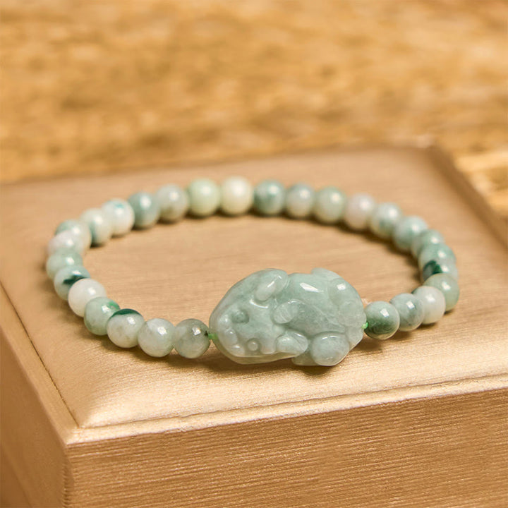 Buddha Stones Natürliches grünes Jade-PiXiu-Glücksarmband