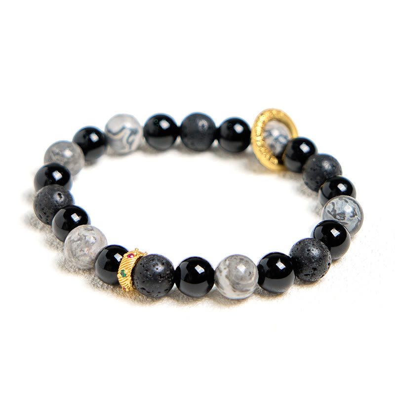 Buddha Stones Lava Rock Schwarzer Onyx Picasso Jaspis Heilarmband