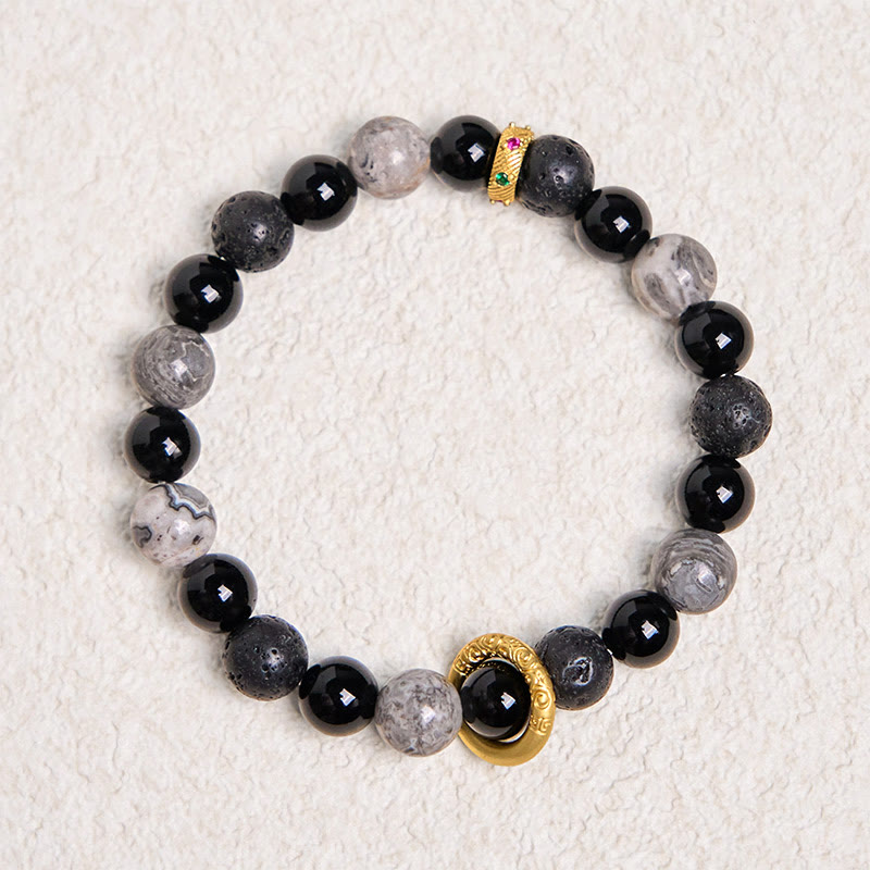 Buddha Stones Lava Rock Schwarzer Onyx Picasso Jaspis Heilarmband