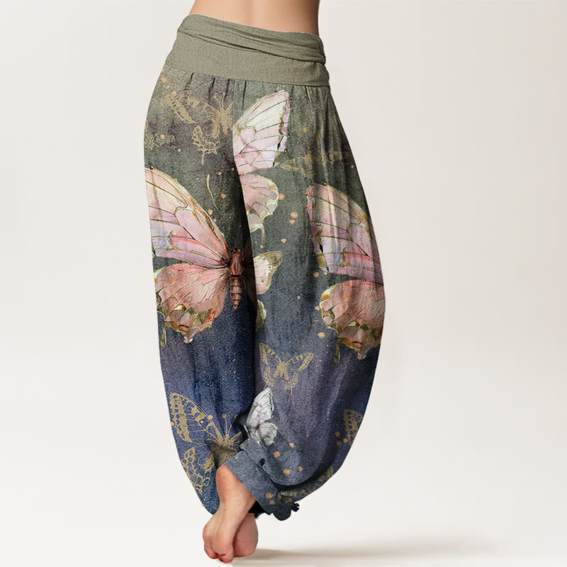 Buddha Stones Vintage Schmetterlingsmuster Damen Haremshose mit elastischer Taille - image 2