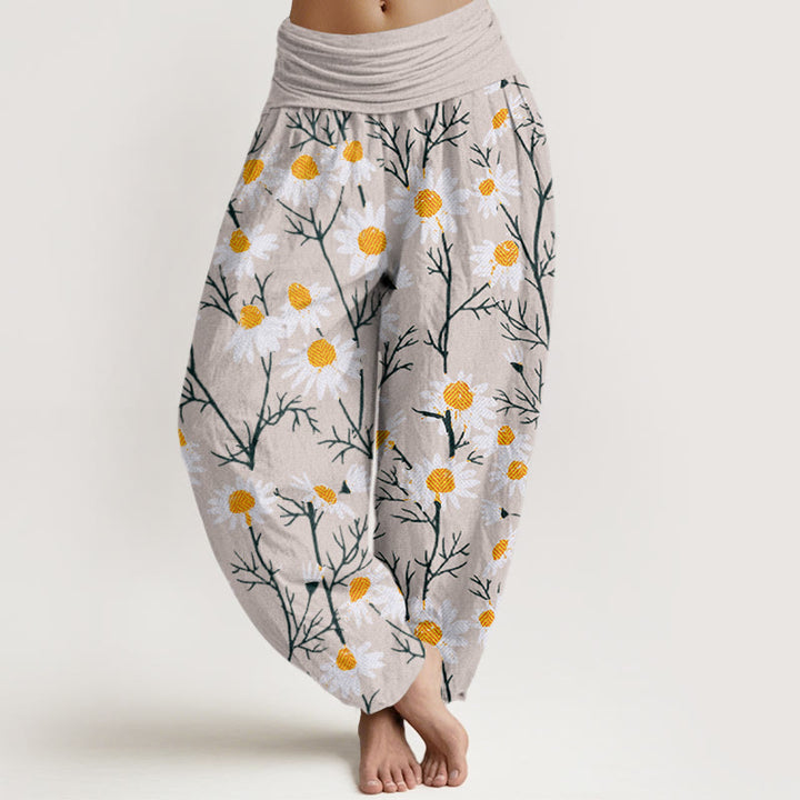 Buddha Stones Weiße Blütenblätter Gänseblümchenmuster Damen Haremshose mit elastischer Taille - Beige - US22, UK/AU26, EU54 (6XL) - image 7