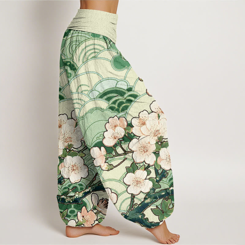 Buddha Stones Damen Haremshose mit elastischer Taille und Kirschblüten-Wellenmuster - image 7
