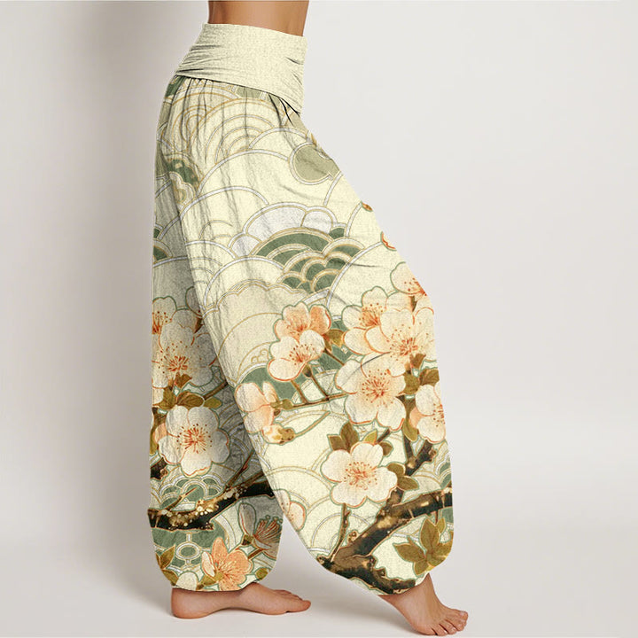 Buddha Stones Damen Haremshose mit elastischer Taille und Kirschblüten-Wellenmuster - image 10