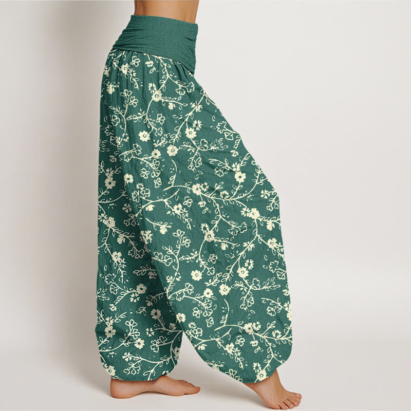 Haremshose mit Buddha Stones, Blumenzweig-Muster, schlichtes Design, elastische Taille für Damen - image 3