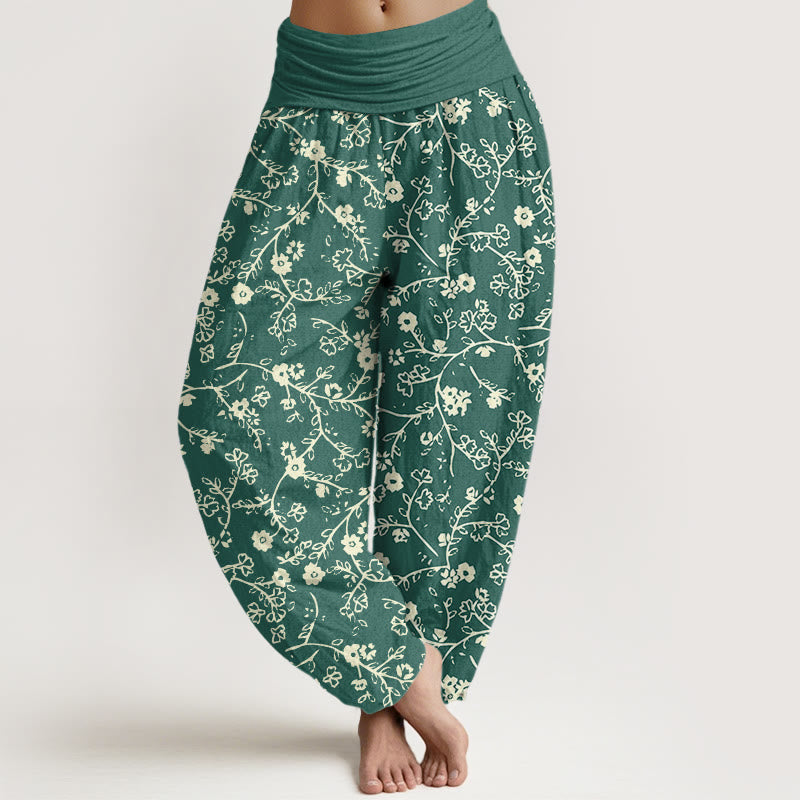 Haremshose mit Buddha Stones, Blumenzweig-Muster, schlichtes Design, elastische Taille für Damen - Seegrün - US22， UK/AU26，EU54 (6XL) - image 1