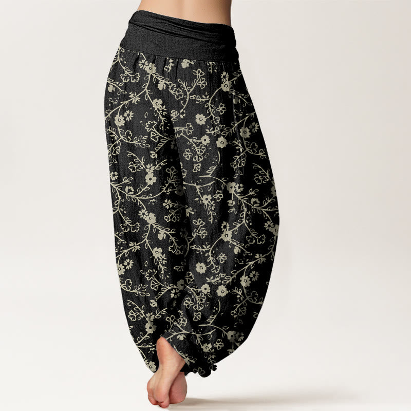 Haremshose mit Buddha Stones, Blumenzweig-Muster, schlichtes Design, elastische Taille für Damen - image 6