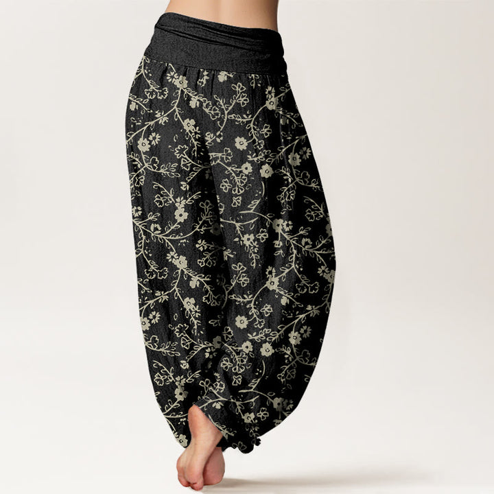 Haremshose mit Buddha Stones, Blumenzweig-Muster, schlichtes Design, elastische Taille für Damen - image 6