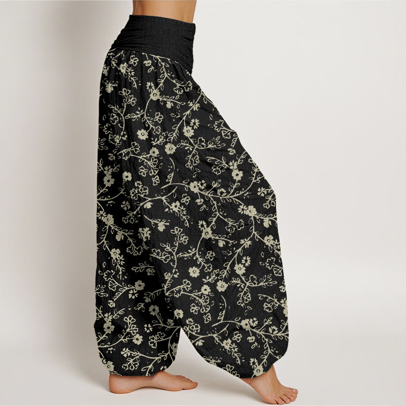 Haremshose mit Buddha Stones, Blumenzweig-Muster, schlichtes Design, elastische Taille für Damen - image 7