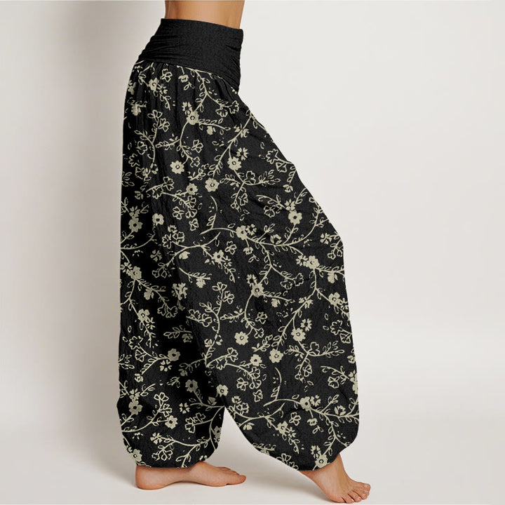 Haremshose mit Buddha Stones, Blumenzweig-Muster, schlichtes Design, elastische Taille für Damen - image 7