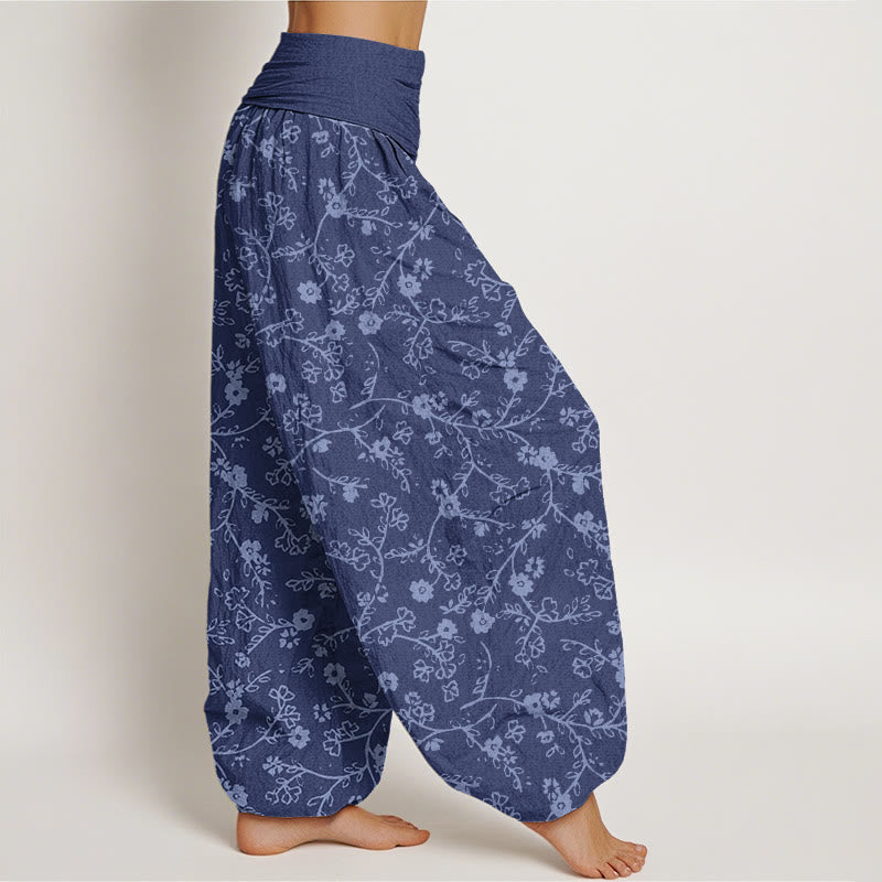 Haremshose mit Buddha Stones, Blumenzweig-Muster, schlichtes Design, elastische Taille für Damen - image 10