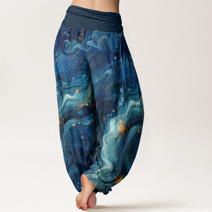 Buddha Stones Oceanic Golde Star Pattern Damen Haremshose mit elastischer Taille - image 1