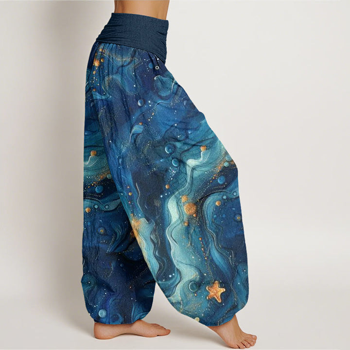 Buddha Stones Oceanic Golde Star Pattern Damen Haremshose mit elastischer Taille - image 3