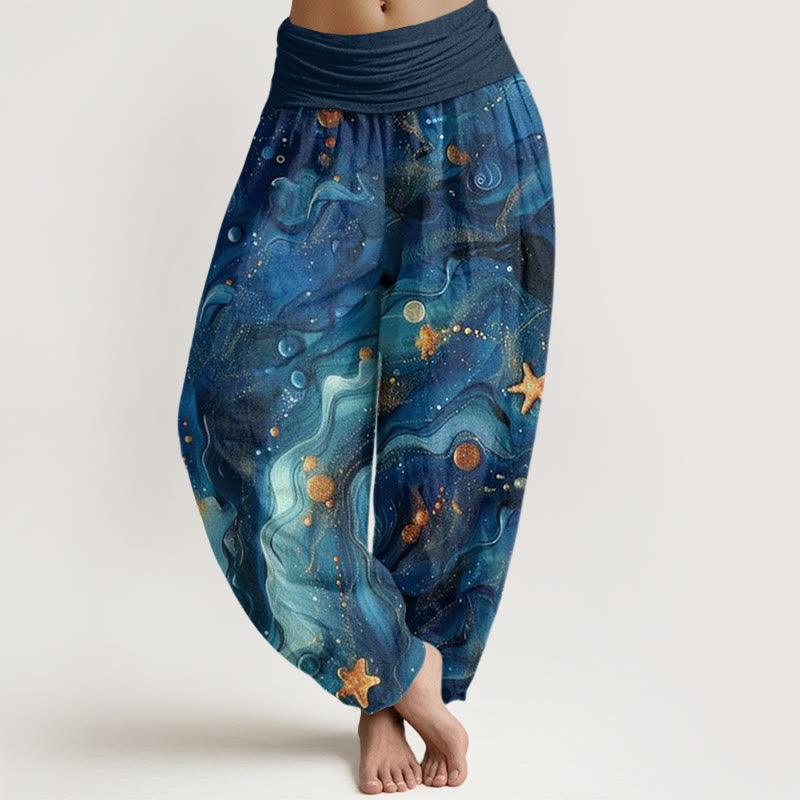Buddha Stones Oceanic Golde Star Pattern Damen Haremshose mit elastischer Taille - Dunkelblau - US22， UK/AU26，EU54 (6XL) - image 1