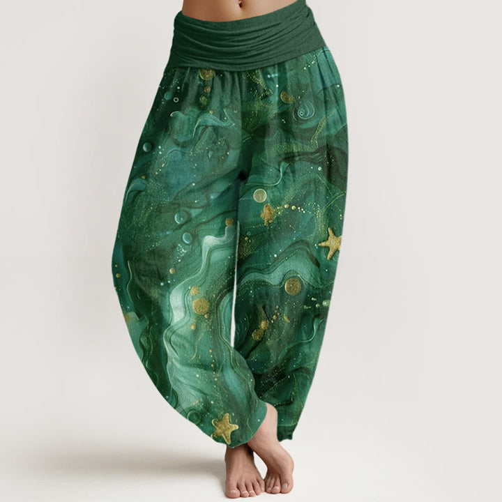 Buddha Stones Oceanic Golde Star Pattern Damen Haremshose mit elastischer Taille - Dunkelgrün - US22， UK/AU26，EU54 (6XL) - image 8