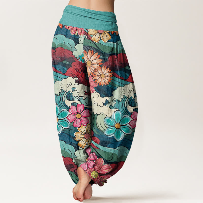 Buddha Stones Bunte Ozeanwelle Verschiedene Blumenmuster Damen Haremshose mit elastischer Taille - image 2