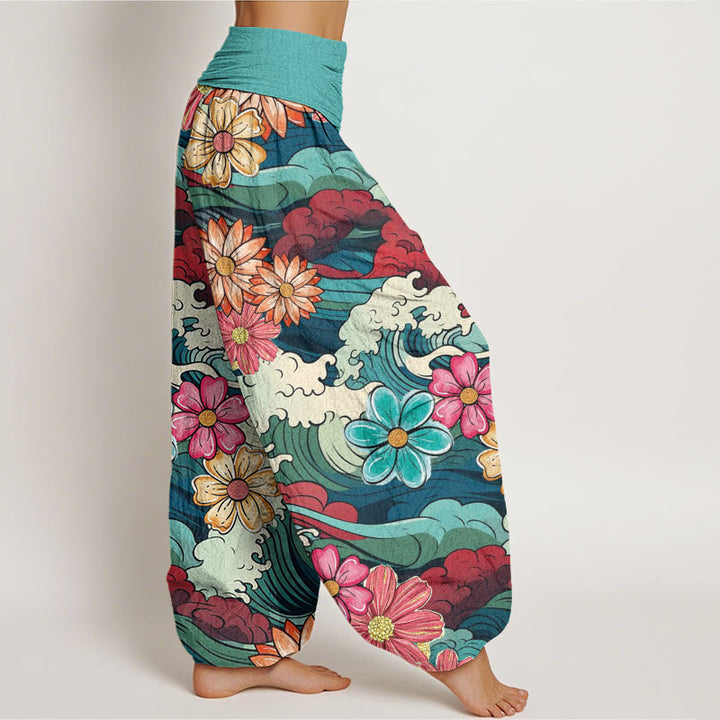 Buddha Stones Bunte Ozeanwelle Verschiedene Blumenmuster Damen Haremshose mit elastischer Taille - image 3