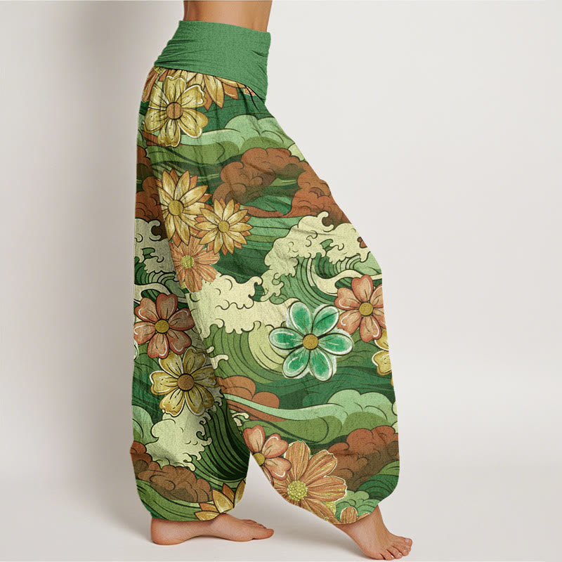 Buddha Stones Bunte Ozeanwelle Verschiedene Blumenmuster Damen Haremshose mit elastischer Taille - image 7