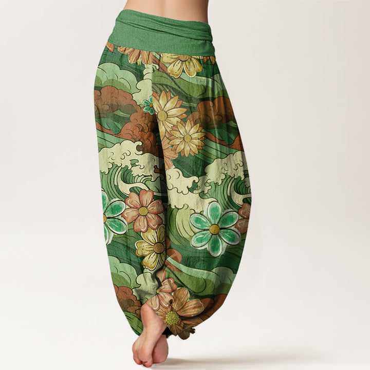 Buddha Stones Bunte Ozeanwelle Verschiedene Blumenmuster Damen Haremshose mit elastischer Taille - image 6