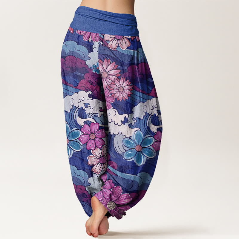 Buddha Stones Bunte Ozeanwelle Verschiedene Blumenmuster Damen Haremshose mit elastischer Taille - image 9