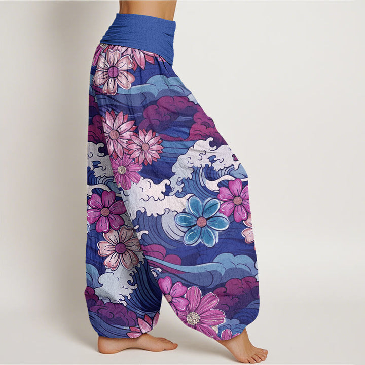 Buddha Stones Bunte Ozeanwelle Verschiedene Blumenmuster Damen Haremshose mit elastischer Taille - image 10