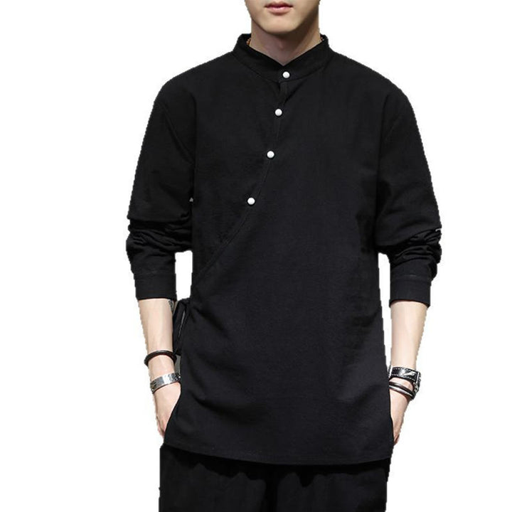 Buddha Stones Plain Lace-Up Simple Button Design Herren Langarm Baumwolle Leinen Hemd Kleidung - image 12