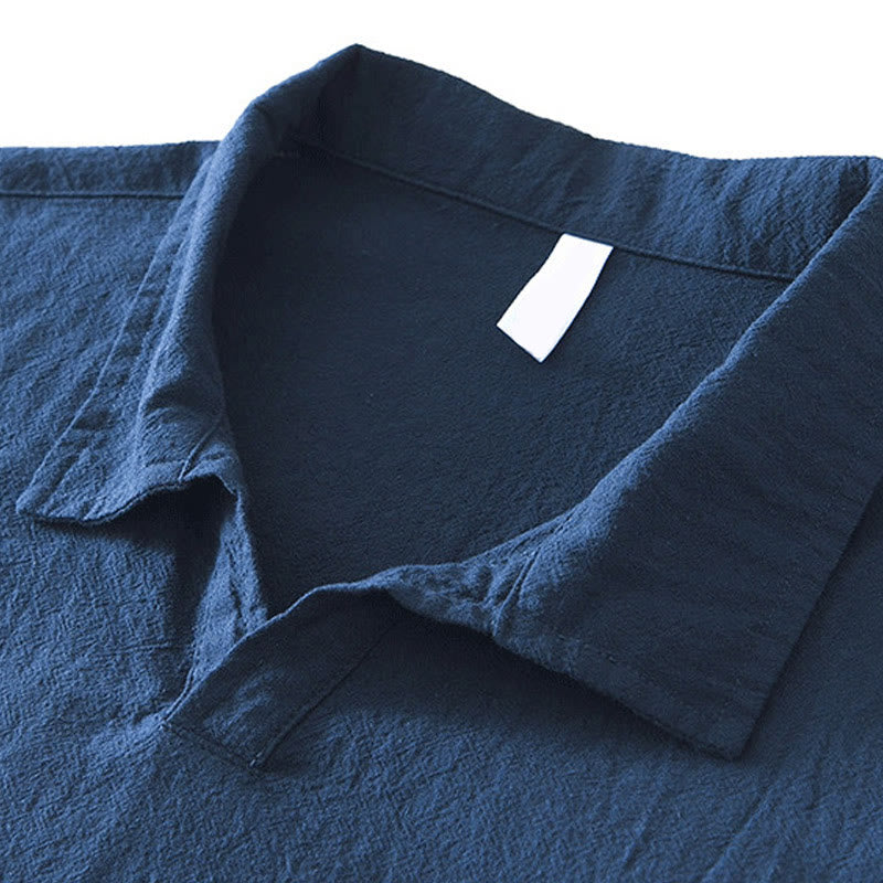 Buddha Stones Vintage Plain Simple Design Herren Kurzarmhemd aus Baumwolle und Leinen mit Taschen - image 7