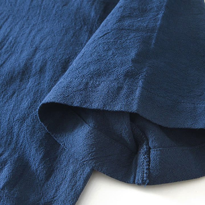 Buddha Stones Vintage Plain Simple Design Herren Kurzarmhemd aus Baumwolle und Leinen mit Taschen - image 9