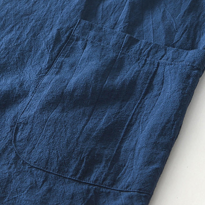 Buddha Stones Vintage Plain Simple Design Herren Kurzarmhemd aus Baumwolle und Leinen mit Taschen - image 10