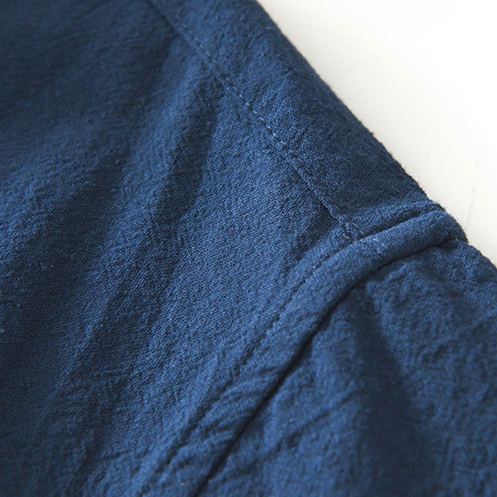 Buddha Stones Vintage Plain Simple Design Herren Kurzarmhemd aus Baumwolle und Leinen mit Taschen - image 8