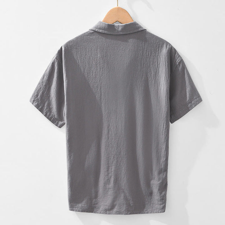 Buddha Stones Vintage Plain Simple Design Herren Kurzarmhemd aus Baumwolle und Leinen mit Taschen
