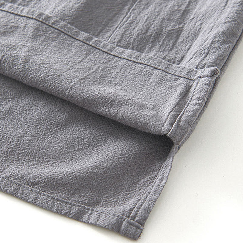 Buddha Stones Vintage Plain Simple Design Herren Kurzarmhemd aus Baumwolle und Leinen mit Taschen - image 5