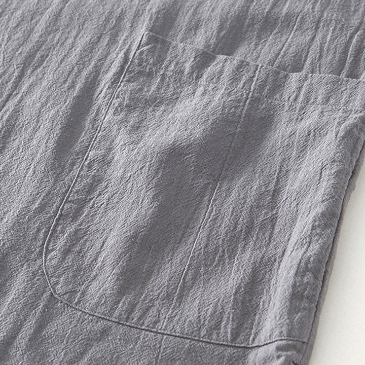 Buddha Stones Vintage Plain Simple Design Herren Kurzarmhemd aus Baumwolle und Leinen mit Taschen