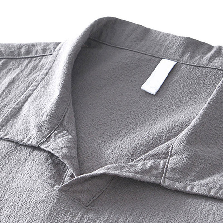 Buddha Stones Vintage Plain Simple Design Herren Kurzarmhemd aus Baumwolle und Leinen mit Taschen - image 2