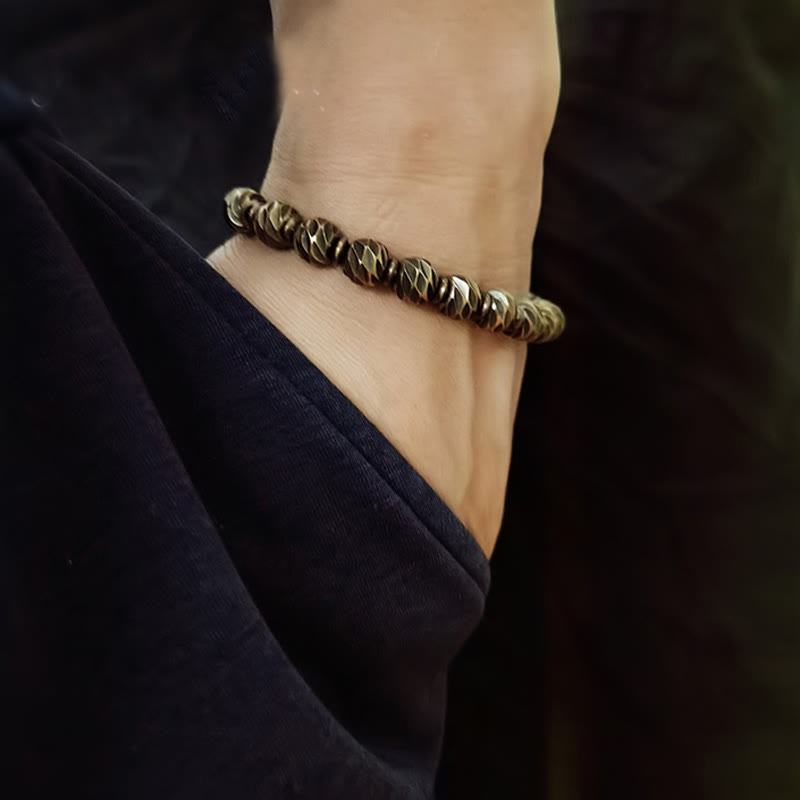 Buddha Stones Vintage Distressed Messer Schnitzmuster Kupfer Messing Perlen Reichtum Armband