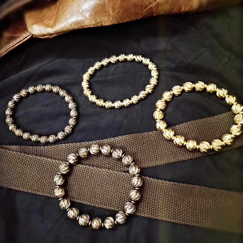 Buddha Stones Vintage Distressed Messer Schnitzmuster Kupfer Messing Perlen Reichtum Armband