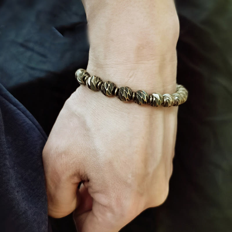 Buddha Stones Vintage Distressed Messer Schnitzmuster Kupfer Messing Perlen Reichtum Armband