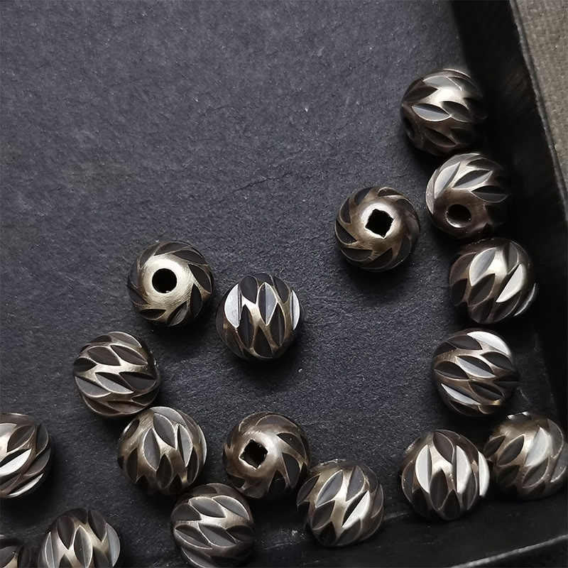 Buddha Stones Vintage Distressed Messer Schnitzmuster Kupfer Messing Perlen Reichtum Armband