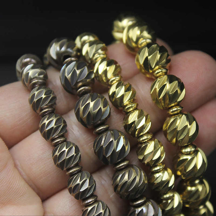 Buddha Stones Vintage Distressed Messer Schnitzmuster Kupfer Messing Perlen Reichtum Armband