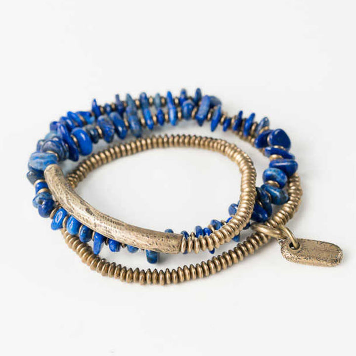 Buddha Stones Unregelmäßige Form Dreifach gewickeltes Lazurite Balance Armband