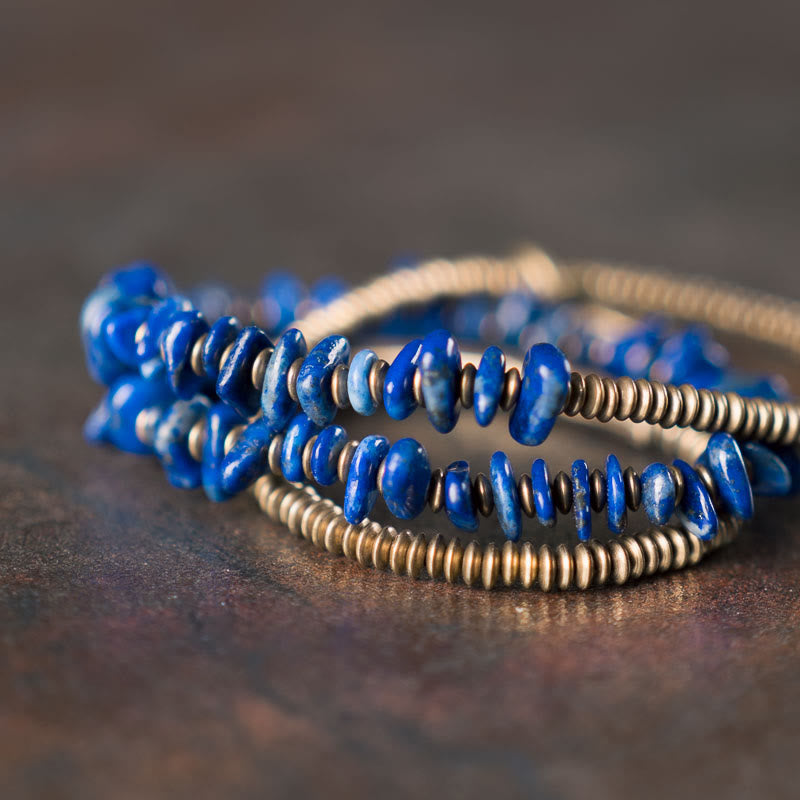 Buddha Stones Unregelmäßige Form Dreifach gewickeltes Lazurite Balance Armband