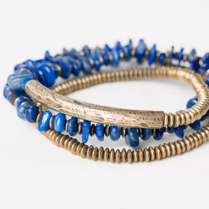 Buddha Stones Unregelmäßige Form Dreifach gewickeltes Lazurite Balance Armband