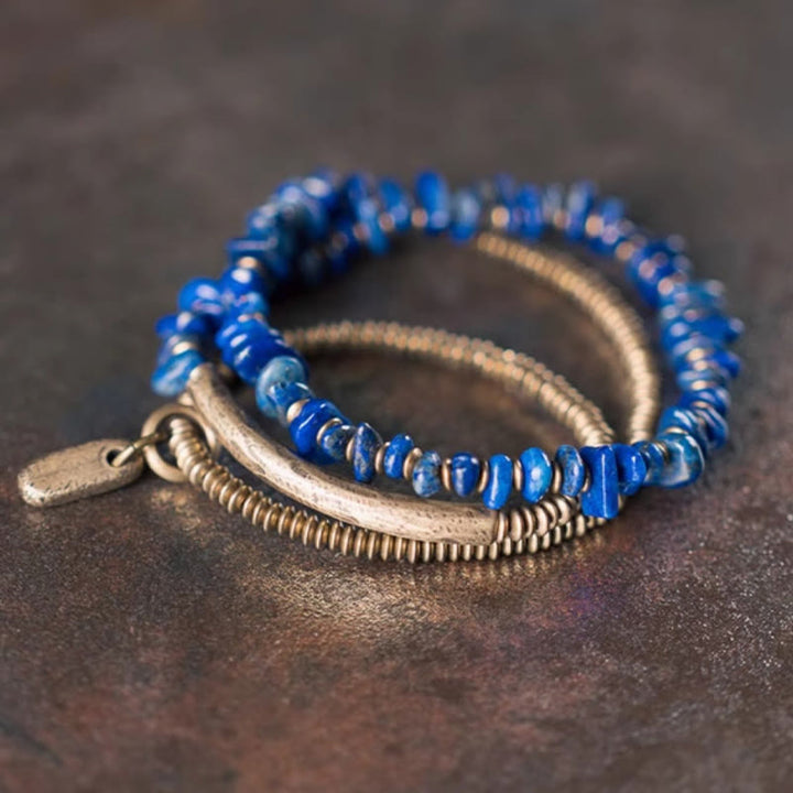 Buddha Stones Unregelmäßige Form Dreifach gewickeltes Lazurite Balance Armband