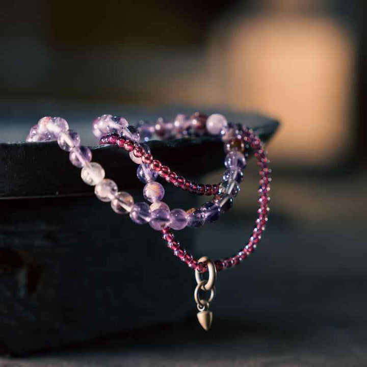 Buddha Stones Retro 6mm Amethyst 4mm Granat Mehrschichtiges Balance-Armband
