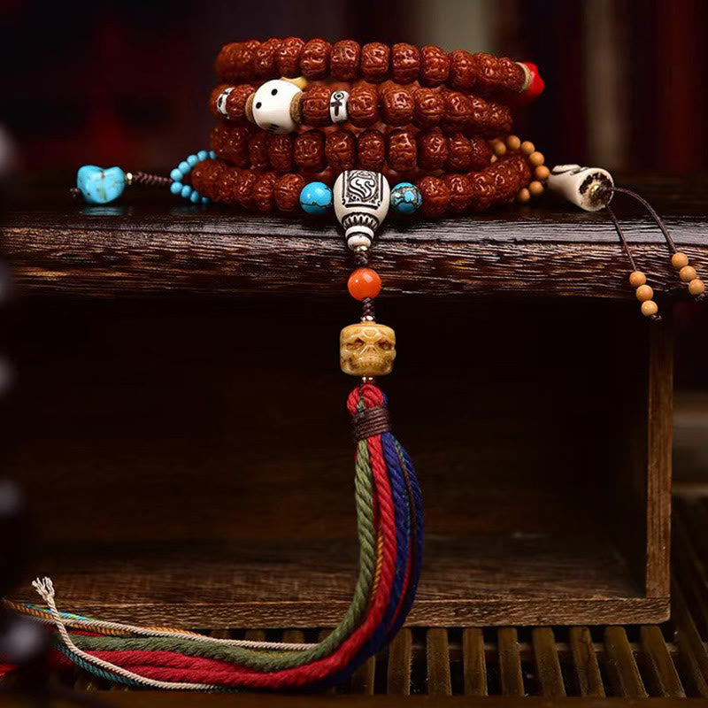 Buddha Stones, 108 Perlen, Rudraksha, Bodhi-Samen, Reichtum, Quaste, Mala