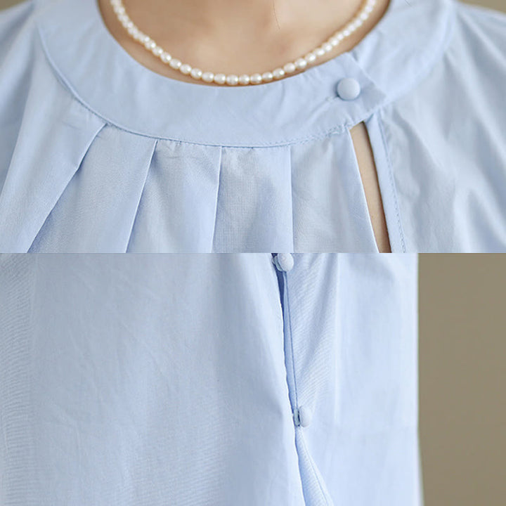 Buddha Stones Sommer-Weste mit einfarbigem Plissee-Design, Neckholder, ärmellos, Baumwolle und Leinen - image 9