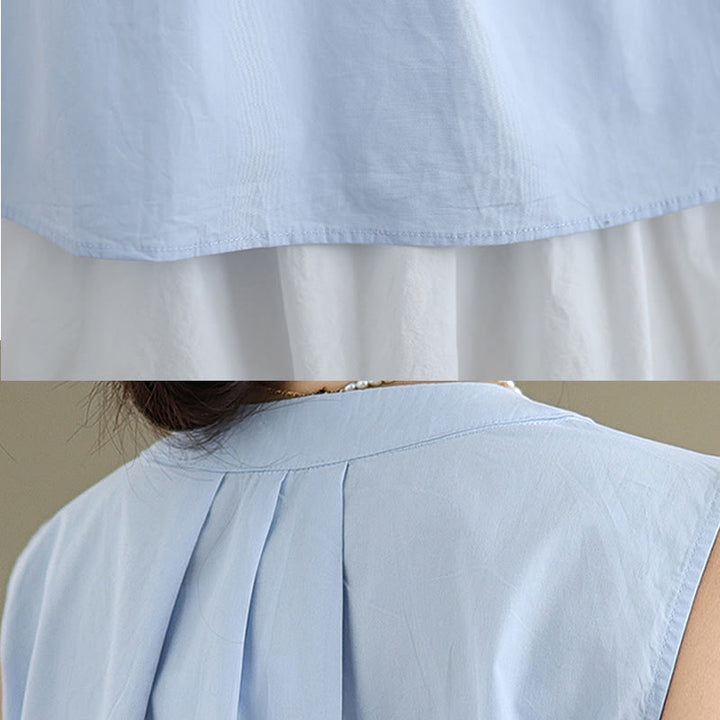 Buddha Stones Sommer-Weste mit einfarbigem Plissee-Design, Neckholder, ärmellos, Baumwolle und Leinen - image 10