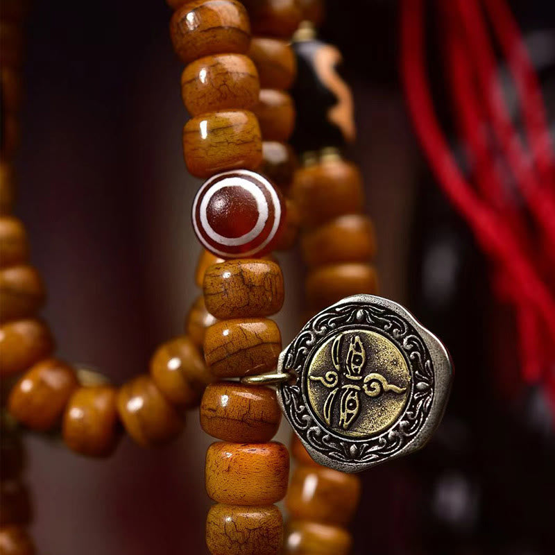 Buddha Stones Tibetische 108 Perlen Kamelknochen Glücksquaste Mala