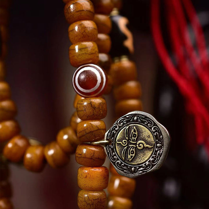 Buddha Stones Tibetische 108 Perlen Kamelknochen Glücksquaste Mala