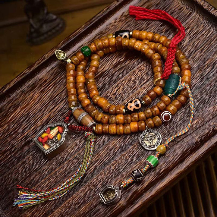 Buddha Stones Tibetische 108 Perlen Kamelknochen Glücksquaste Mala